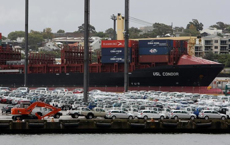 Glebe Island with cars and containers
