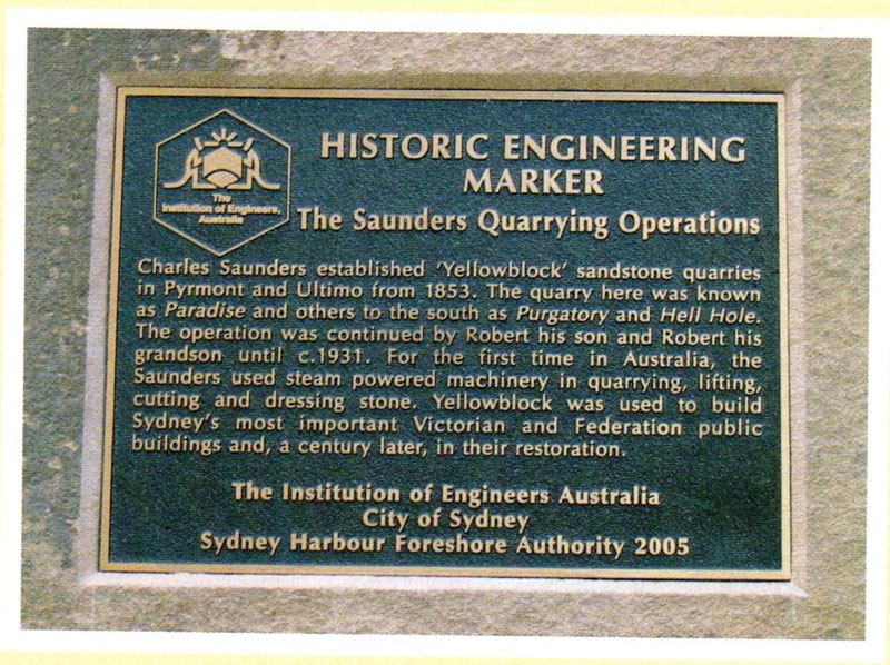 Historic plaque – Saunders quarrying operations
